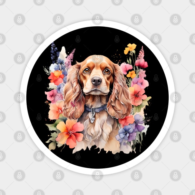 An american cocker spaniel decorated with beautiful watercolor flowers Magnet by CreativeSparkzz